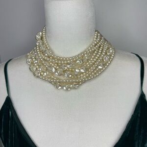 Fairchild Baldwin BELLA Necklace Baroque Pearl Leather Choker Collar 16 Inch